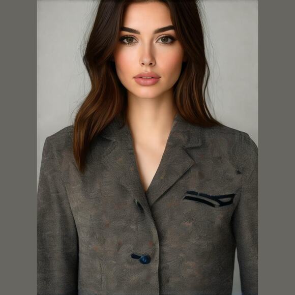 The Limited Vintage Gray Wool Tweed Cropped Velvet Trim Button Down Blazer M - Picture 1 of 16